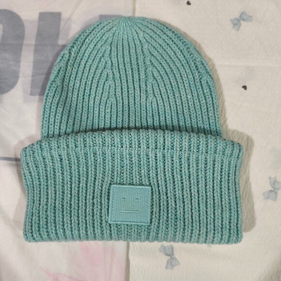 Acne Studios Large Logo Grey-Blue Beanie - Picture 1 of 4